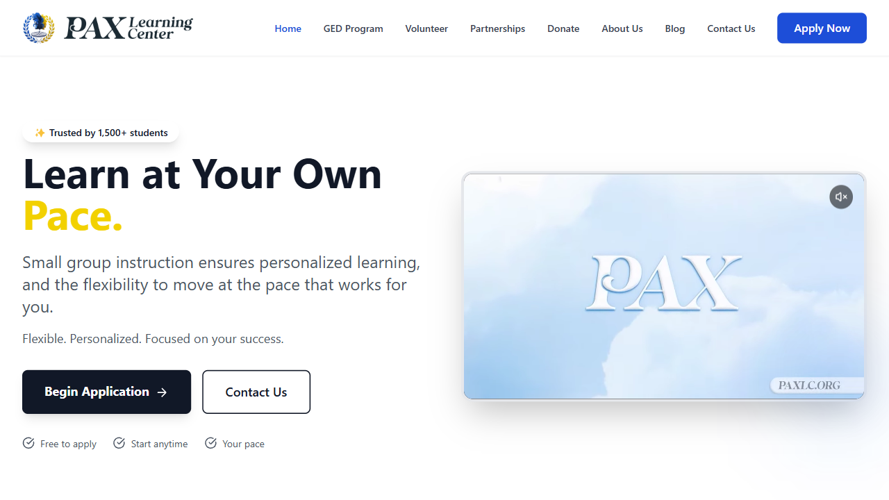 PAX Learning Center website preview